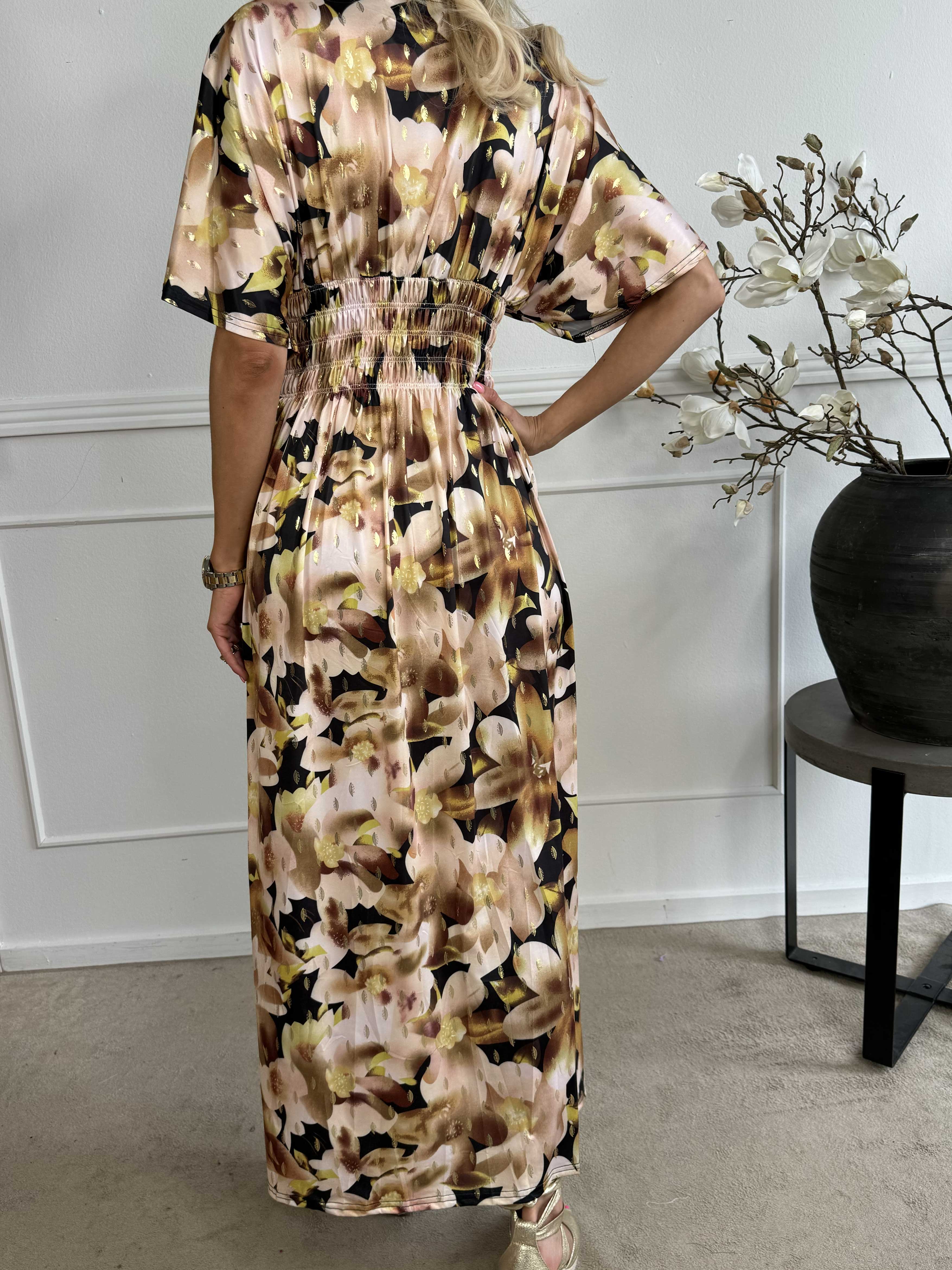 Pams Sweet Flower - Lang elastisk kjole i krølfrit stof